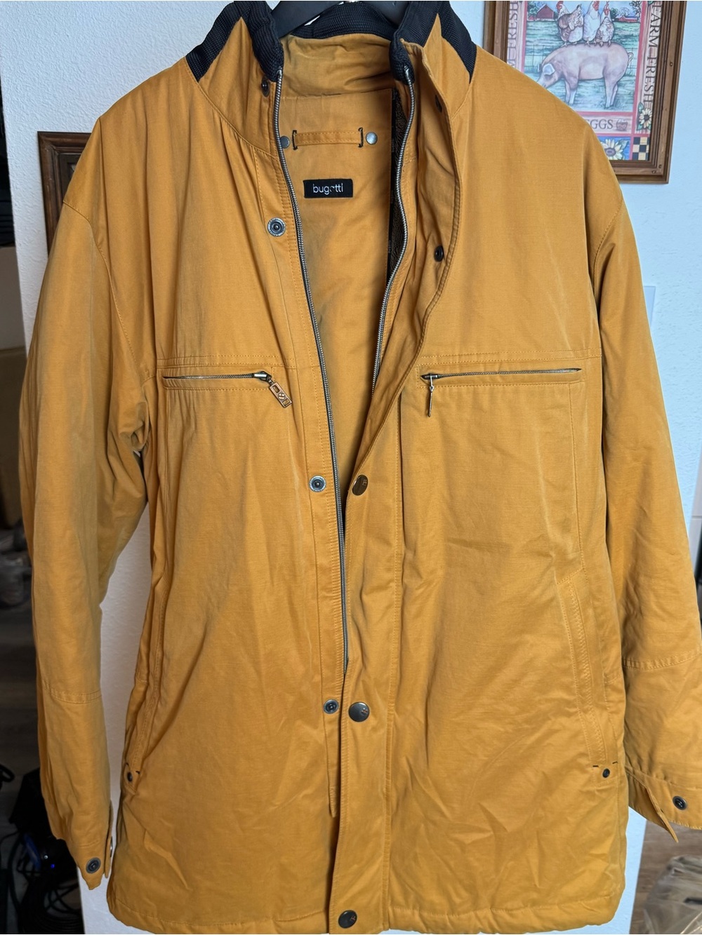 Vintage Y2K Bugatti Men's Mustard Yellow Field Jacket with Black Trim Size XL
